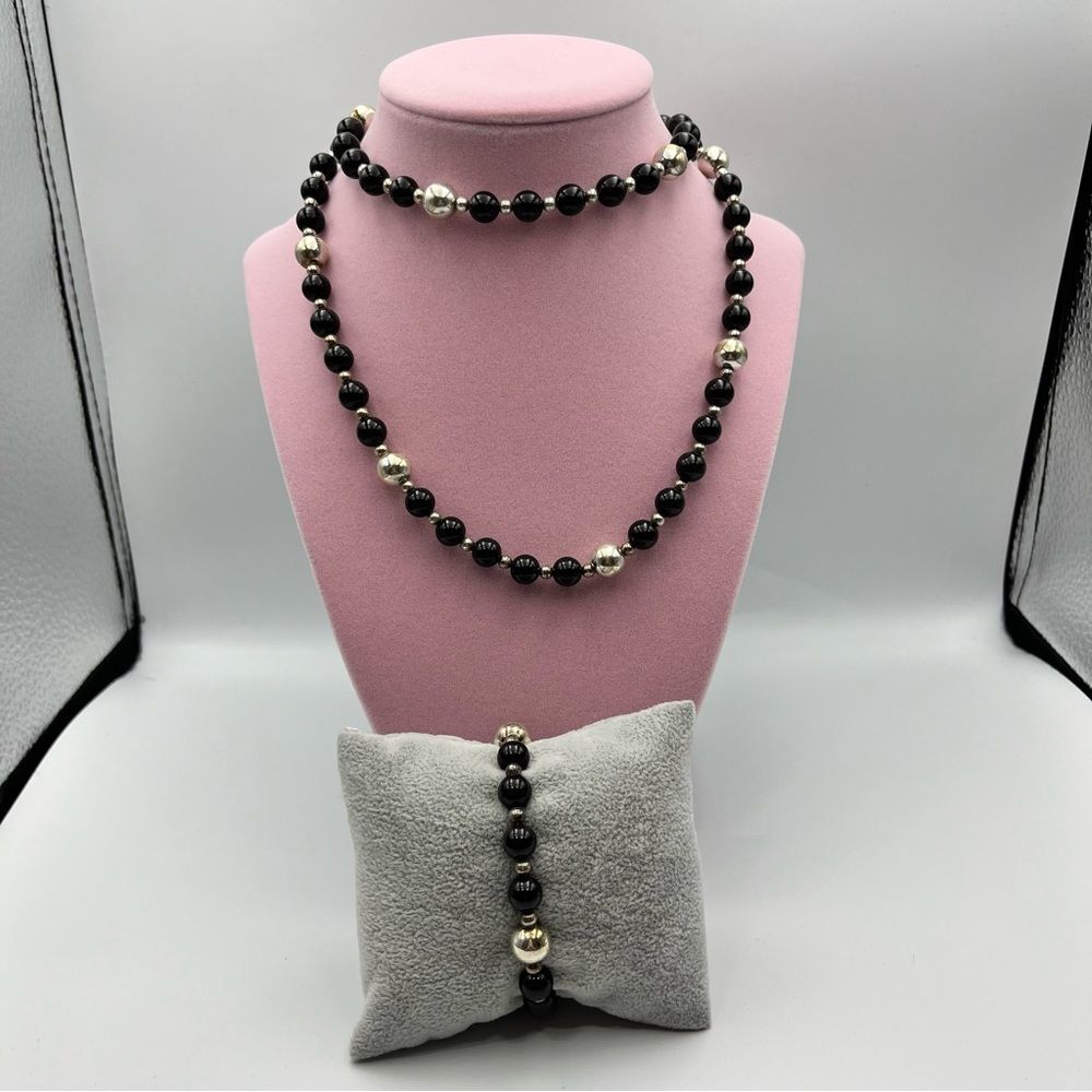 Unisex 10k onyx and sterling silver Necklace and braclet set